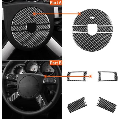Emblem Trim Cover Carbon Fiber Steering Wheel Button Sticker Cover Trim Car Styling Accessory for Dodge Challenger 08-10