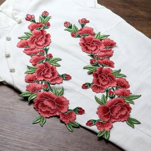 Big Red Peony Embroidery Flower Patches Clothes Formal Dress Decorative Decals DIY Accessories Sew-On Clothing Sticker
