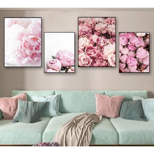 Wall Art Picture For Living Room Home Decoration Canvas Painting Nordic Decor Elegant Peony Flower Phrase Poster And Print