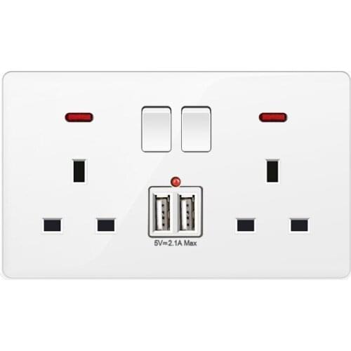 Depoguye White 13A UK Wall Plug with USB, Dual USB 2.1A Mobile Phone Charging Wall Electrical Sockets ,High power outlet