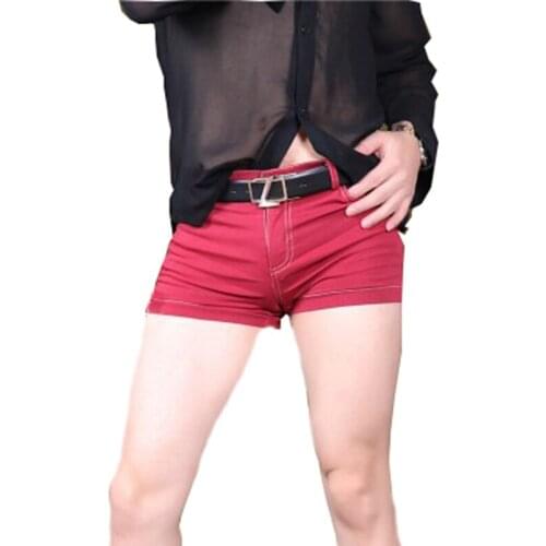 2018 New Mens Mid Waist British Style Solid Jeans Tight Fitting Shorts Zipper Open