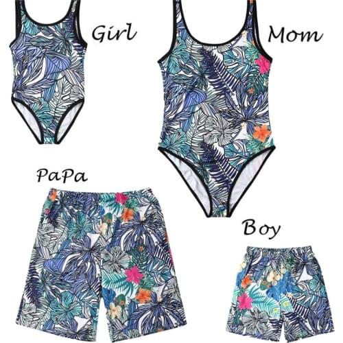 Family Matching Swimwear Floral Mother Daughter Swimwear Mom Father Boys Girls Bikini Swimming Suit Beach Wear Swimsuit Biquini