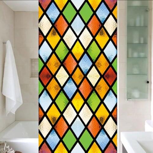 Custom Size Window Glass Films Static Cling Classical Frosted Glass European Church Stained Pattern Window Sticker Foil Mosaic