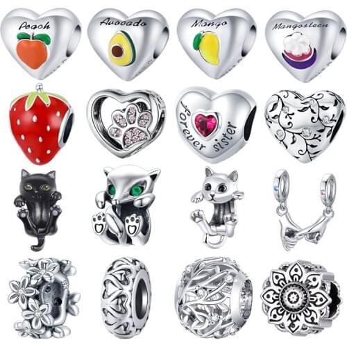 WOSTU Authentic 925 Sterling Silver Summer Fruit Beads Charms Pendant Fit Bracelets Women Party DIY Fine Jewelry Gift Making