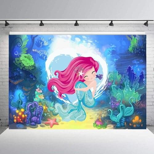 Under Water World Photography Backdrop Mermaid Themed Photo Background for Kids Birthday Party Banner Children Baby Photo