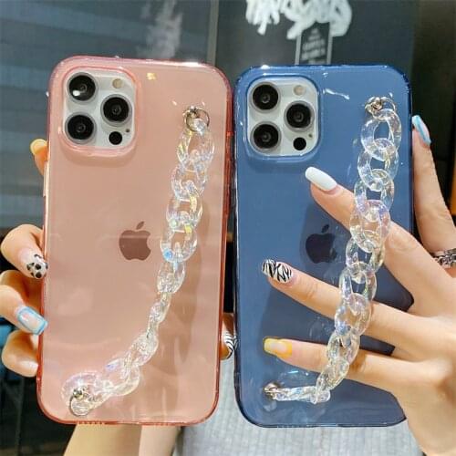 Luxury Crystal Clear Wrist Bracelet Chain Phone Case For iPhone 11 12 Pro XR Xs Max 12mini SE2 6 6S 7 8 Plus Soft Silicone Cover