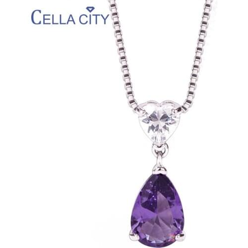 Cellacity 925 Silver Pendant Necklace With Oval Shape Amethyst Gemstones Zircon Hearty Shape Stone Women Party Wholesale Gift