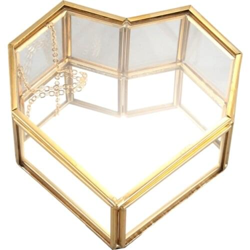 Flip Love Heart Shaped Geometric Glass Jewelry Box Glass Ring Box Exquisite Unique Wedding Jewelry Box Ring For Wedding Decorati