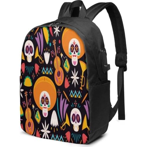 School Bag for Boy and Girl Colorful Day Dead Backpack with USB Charging Funny Daypack For Teenager Student