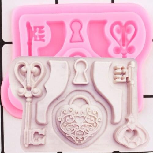 Lock Silicone Love Shape Key Fondant Silicone Mold Cake Decorating Tools DIY Cookie Baking Sugarcraft Candy Clay Chocolate Mould