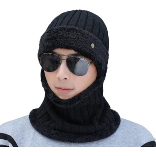 SUOGRY High Quality Winter Hats For Fashion Knitted Hat Scarf Warm Cap Thick Fur Hat Beanie 100% Cashmere Wool Male Beanie