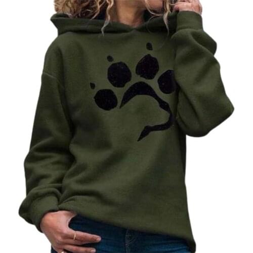 Autumn Winter Women Dog Paw Print Hoodie Long Sleeve Pullover Hooded Sweatshirt Spring Autumn Casual Hoodies Sweatshirt Tops