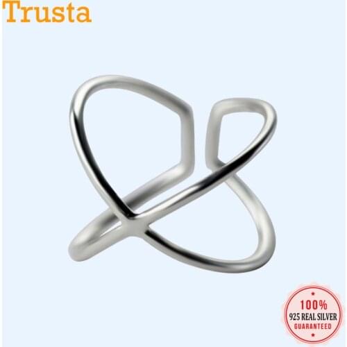 Trusta 100% 925 Sterling Silver Women Double Line Opening Rings Elegant Cross Ring Jewelry For Anniversary Adjustable DS296