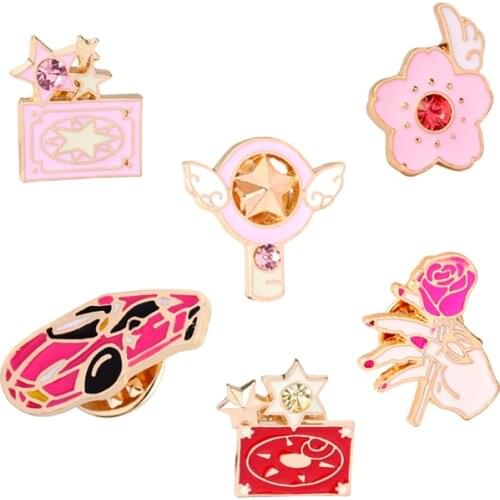 Creative Cute Cartoon Car Rose Flower Pentagram Metal Enamel Brooch Button Pins Vintage Fashion Denim Collar Decoration Brooches