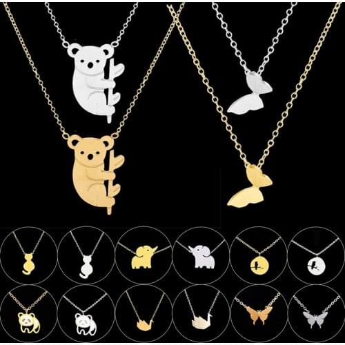 GORGEOUS TALE Jewelry Collier Stainless Steel Chain Butterfly Elephant Panda Birds Pendants Bijoux Femme Choker Necklaces Women
