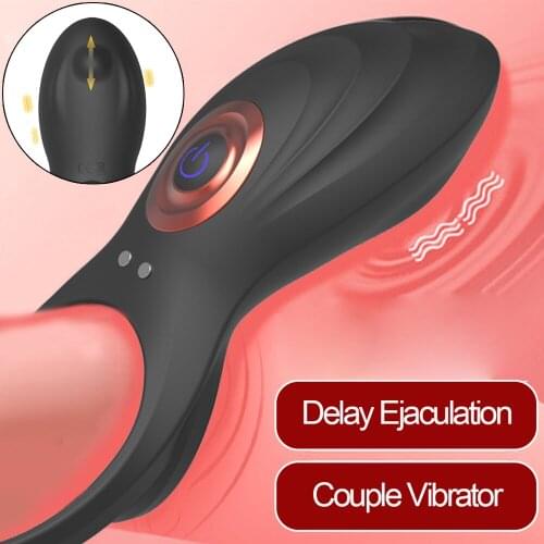 Penis Vibrator With Double Ring Cock Ring Delay Ejaculation Clitoris Stimulator Long Lasting Erection Sex Toys For Men Couple