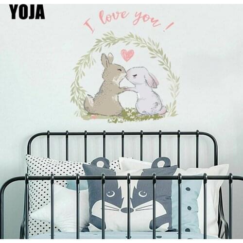 YOJA 50×51.6CM Happy Rabbits In Love Creative Cartoon Bedroom Wall Stickers Mural Home Decor 8WS0175