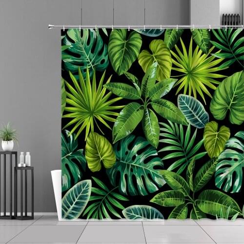 Tropical Plants Shower Curtains Green Leaves Monstera Printing Bathroom Curtain Home Bathtub Decor Screen Waterproof Polyester