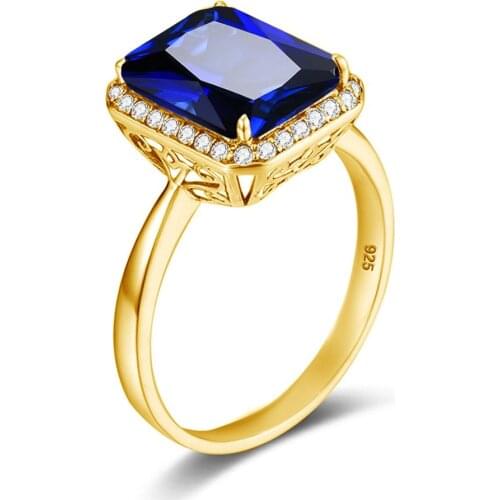 Yellow Sapphire Rings 18K Gold Rings For Women With Gemstone Diamond Square Silver 925 Jewelry Engrave Handmade Female Jewellery