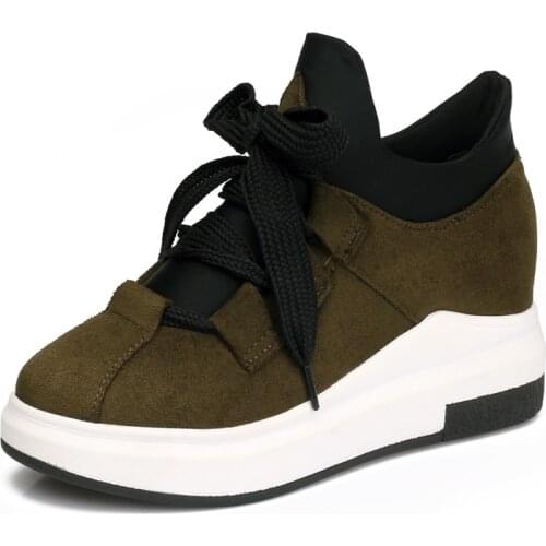 Spring/Autumn Women Flat Platform Shoes Height Increase Women Lace-up Sneakers High Top Round Toe Casual Shoes Zapatos De Mujer