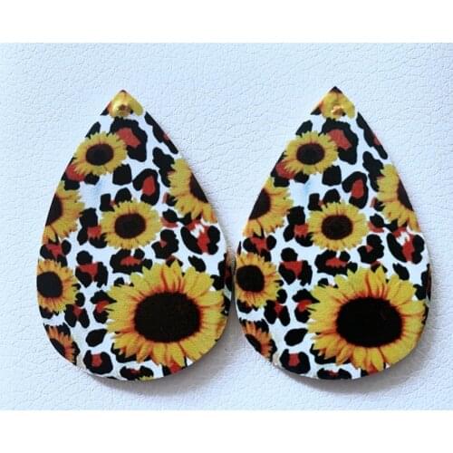Summer Women Fashion Faux Leather Cheetah leopard Sunflowers Earrings Double Large Size Print on Cowhilde Not Hair