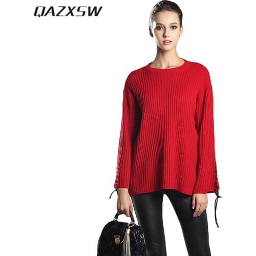 QAZXSW Women Autumn Knitted Sweater 2017 New Arrival Pullovers Oversized Blouses O-Neck Loose Sweater Poncho Preppy Jumper HB075