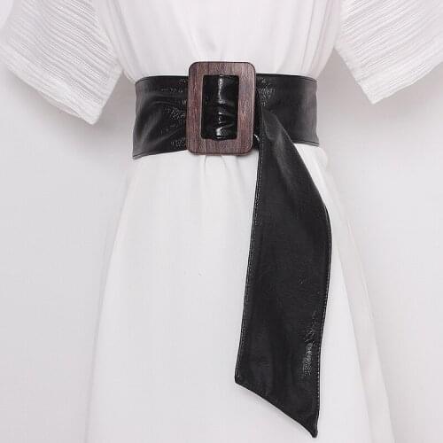 Womens runway fashion double side PU leather Cummerbunds female Dress Corsets Waistband Belts decoration wide belt R1352