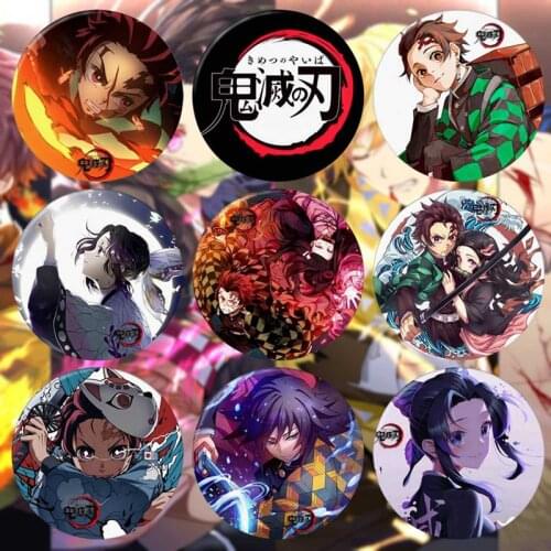 Anime Demon Slayer Badge Pin Kimetsu No Yaiba Kamado Tanjirou Cosplay Badge for Backpacks Bags Decor Badges Button Brooch Pins