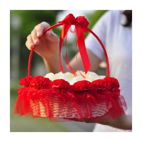 3D Red Flower Decoration Flower Girl Basket for Wedding Ceremony Favors Party Decoration Supplies