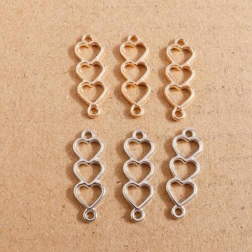 30pcs 8*24mm Metal Heart Connector Charms Pendants for Necklace Bracelets Jewelry Making DIY Handmade Craft