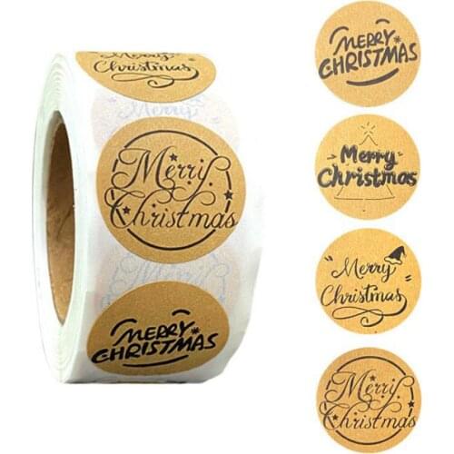 500pcs Christmas Kraft Gift Tag Stickers Christmas Tree Snowflake Kraft Label Tag Stickers for Christmas Day Party Decorations