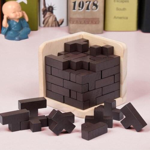 54Pcs/Set Wooden T Shape 3D Puzzles Building Brain Teaser Luban Toy