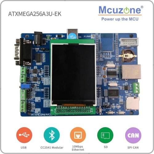 ATxmega256A3U-EK-T28 , 320*240 2.8LCD 12Bit ADC and DAC,7 USARTs, PDI, USB Device, XMEGA, CAN, RTC