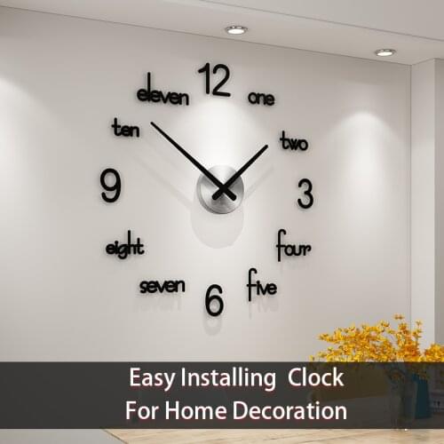 Large 3d Diy Wall Clock Modern Design Acrylic Silent Watch 3D Wall Sticker Clocks Living Room Big Black Watch Home Decor Gift