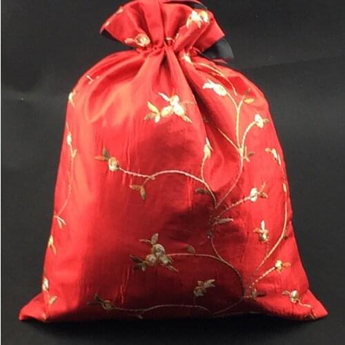 50pcs Embroidered fruit Large Christmas Gift Packagin Bags Wedding Party Satin Fabric Drawstring Pouches Travel Bra Storage Pack
