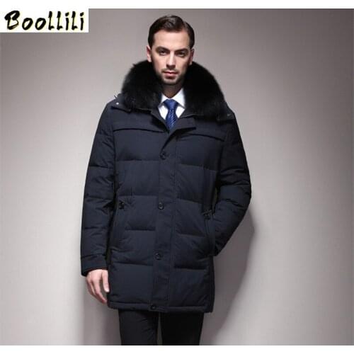 Boollili Exquisite Warm White Duck Down Coat Winter Men Jacket Mens Hooded Fox Fur Collar Coats Plus Size Casaco Masculino