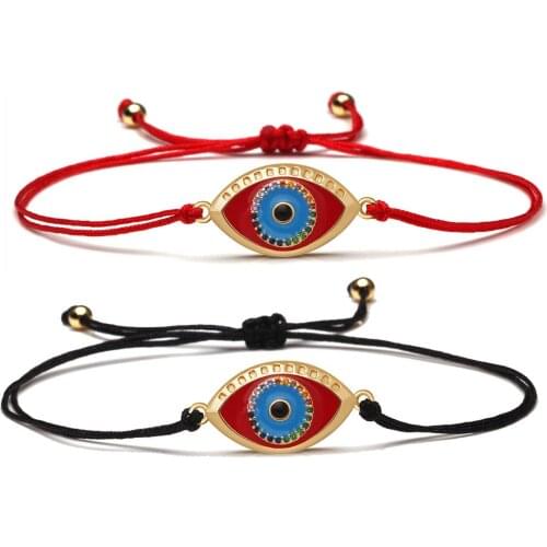 Luxury Classic Shiny AAA Cubic Zriconia Stones Copper Red Evil Eye Bracelet Women Girl String Baided CZ Protect Jewelry Present