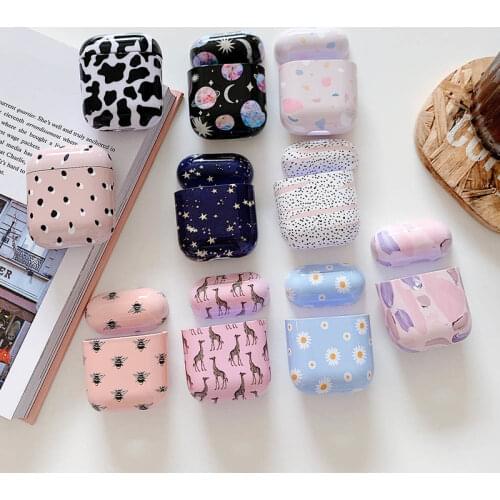 1PCs Earphone Case for AirPods 2 1 Hard PC Starry Sky Dot Flower Cow Pattern Bluetooth Wireless Charging Box Cover for Air Pods