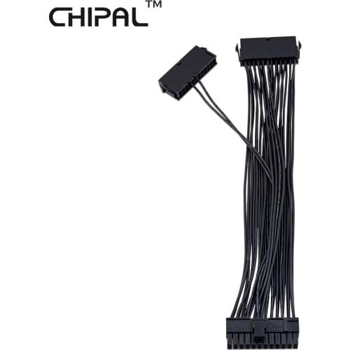 CHIPAL 10pcs 30CM Dual PSU Adapter Converter ATX 24Pin Male to Female Power Supply Sync Starter Extender Cable Cord