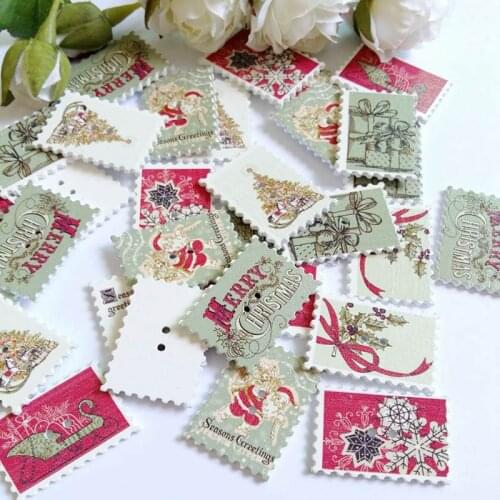 30pcs/lot Random Mixed Cartoon Christmas theme Style Wooden Buttons 2 Holes Fit Sewing for Craft Scrapbooking