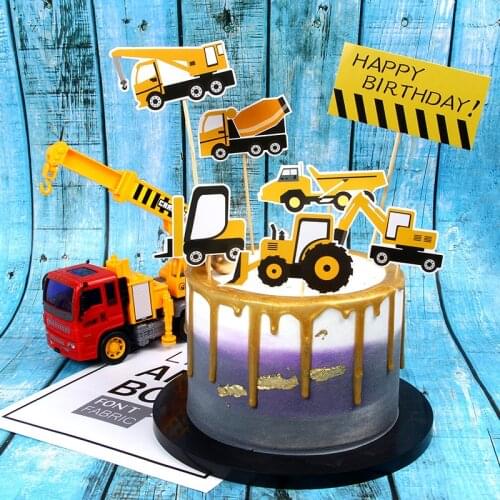 Childrens Engineering Vehicle Excavator Bulldozer Sign Series Cake Insert Card Cake Decorating Tools