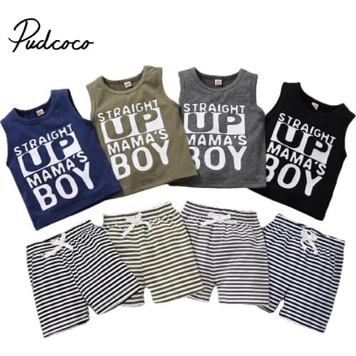 Infant Kids Baby Boy’s Vest and Shorts Suit Fashion Letter Printed Sleeveless Tops and Stripe Short Pants 6M-3T
