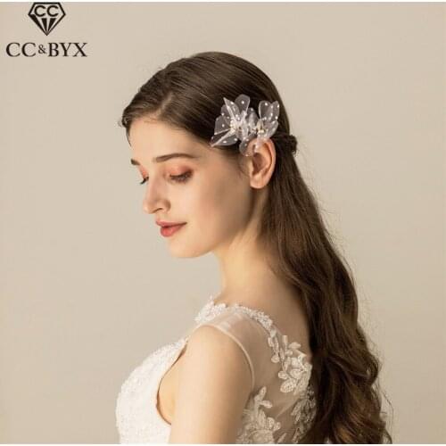 CC hair stick combs romantic jewelry flower shape wedding hair accessories for brides women girls bridesmaids white yarn O568