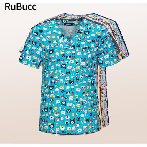 Printing Scrubs Tops Medical Surgical Women Scrubs Costume Wholesale Clothes Pet Club Work Uniforms Lab Beauty Salon Workwear