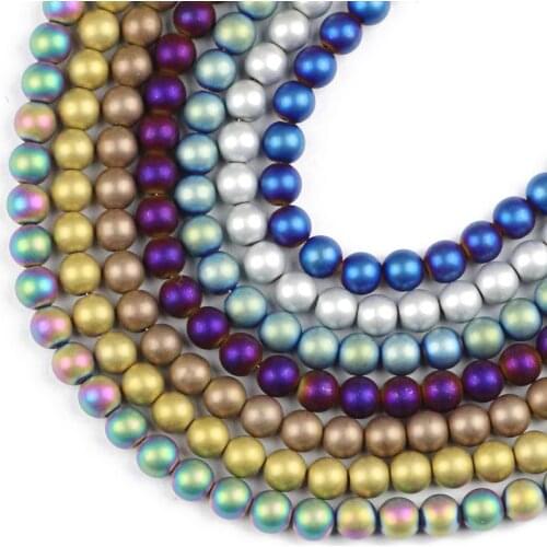 HGKLBB Round Matte Hematite beads Natural Stone 2/3/4/6/8/10mm Plating color Loose spacer beads Jewelry bracelets Making DIY