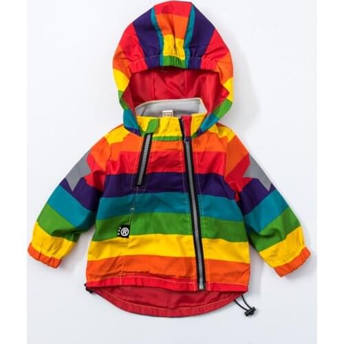 Baby Girl Jacket Boy Hooded Coat Sunscreen Clothes Rainbow Stripe Jacket Baby Boy Long Sleeves Spring And Autumn Kids Clothes 2Y