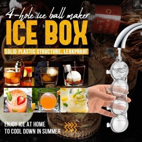 4-hole Ice Ball Maker 4-hole Ice Box Removable Lids Silica Gel Ice Cube Mold BPA Free 3D Round Ice Cube Maker Whiskey Cocktails