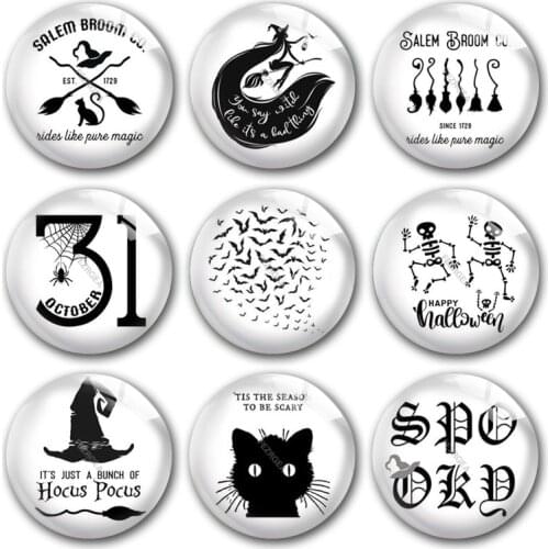 Handmade Bat broom Halloween party witch Spider Round photo glass cabochons demo flat back DIY jewlery Making findings accessory