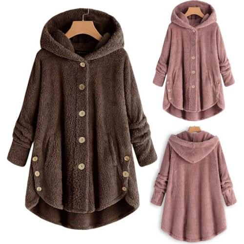 Fashion Hoodies Women Jacket Button Coat Patchworl Hooded Pullover Loose Blouse Plus Size Warm Thick Windbreaker Outerwear #T1G
