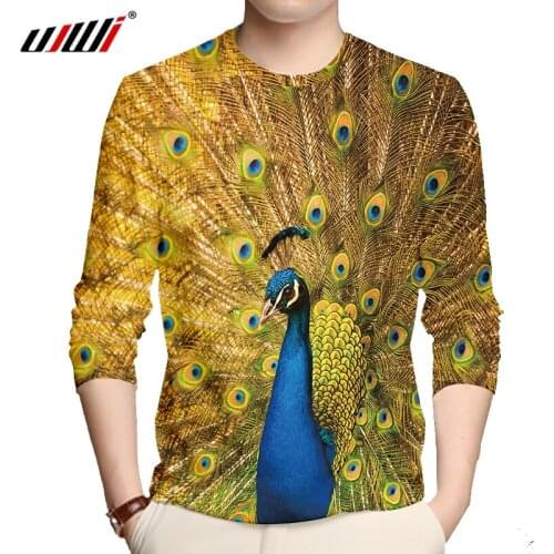 UJWI New Man 3D Printed Longsleeved Tees Animal Peacock Longsleeved Fashion Tshirt Casual Green Animal Shirt Purchase Oversized